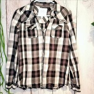 Maurices Plaid Embellished Button Down Shirt Medium